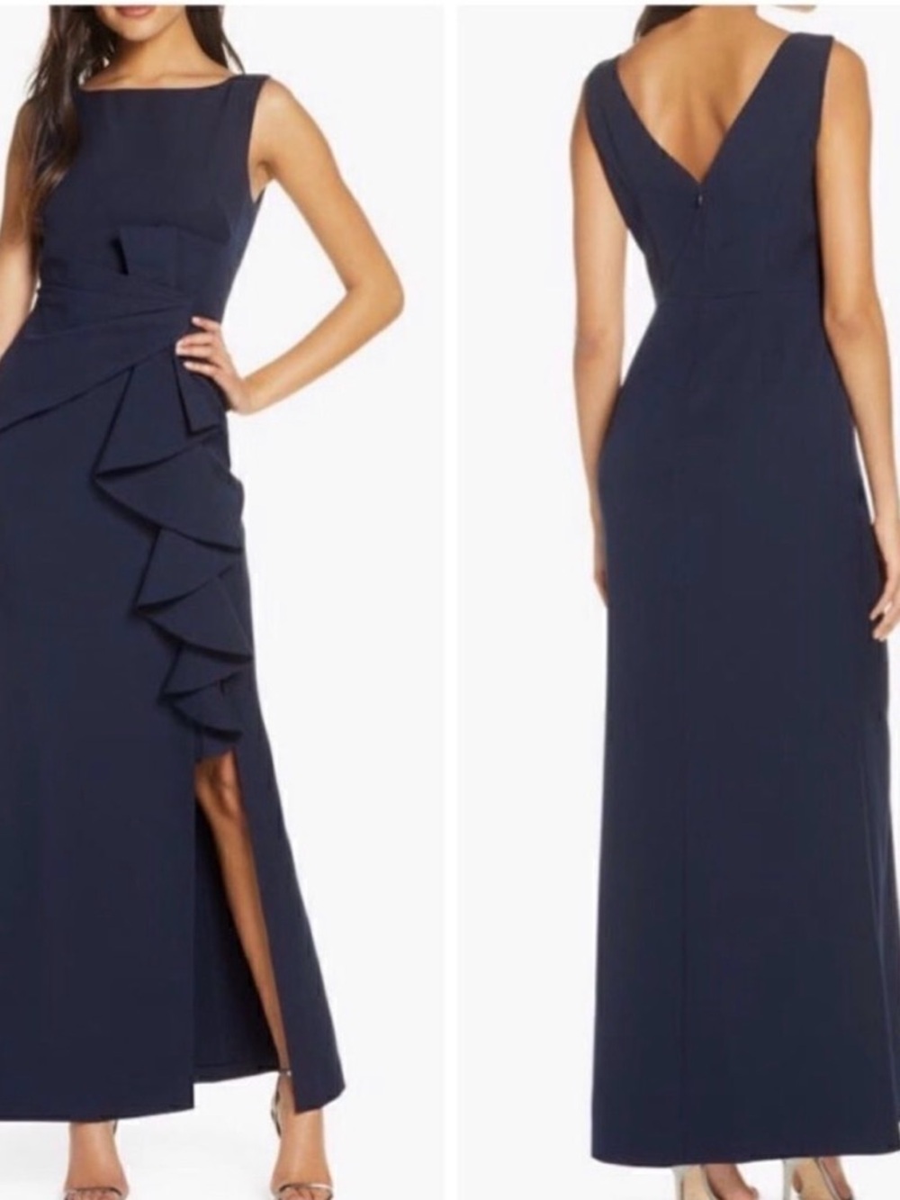 Eliza J Navy Sleeveless Ruffle Maxi Dress